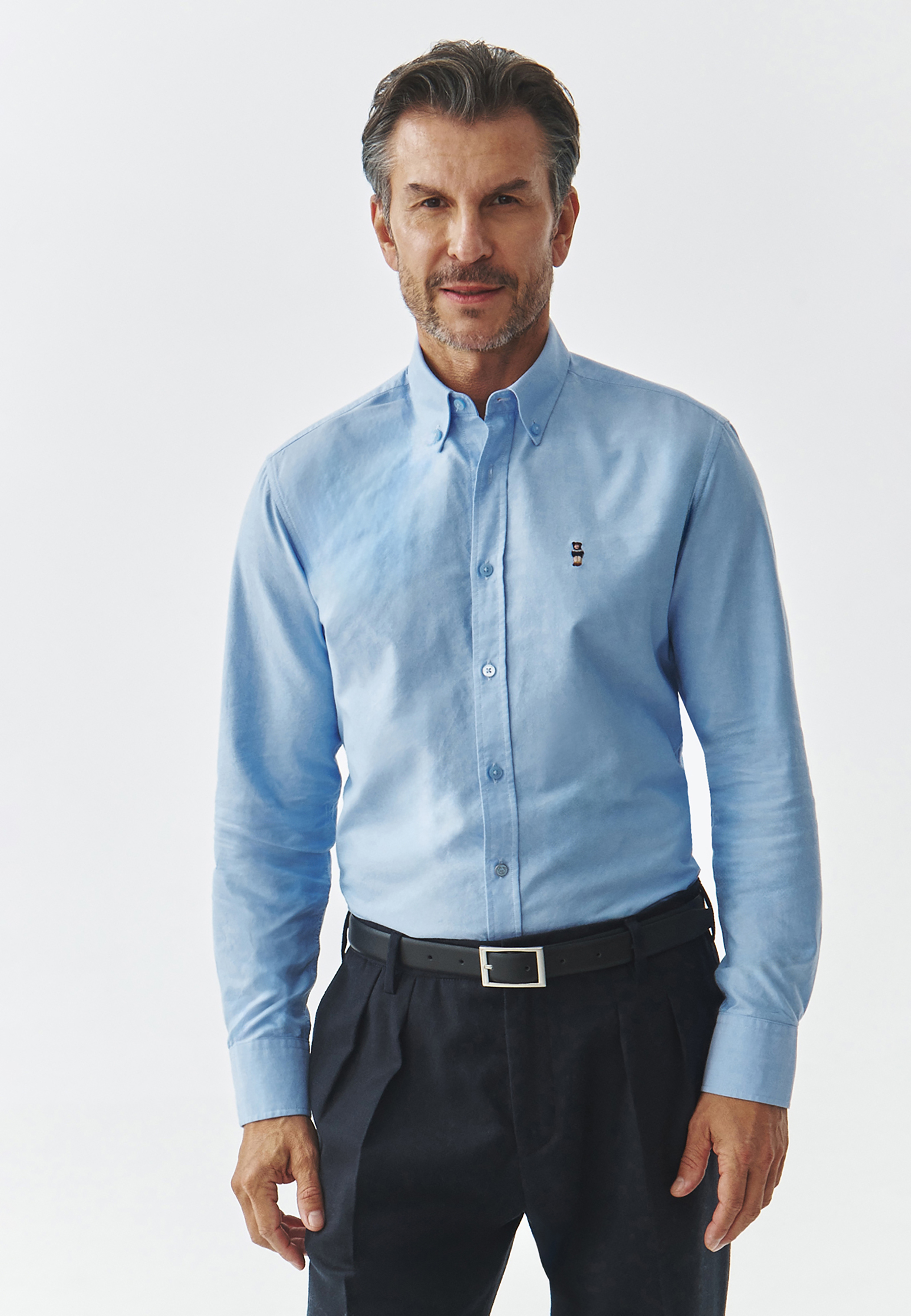 MEN'S COTTON SHIRT WITH A FITTED CUT - MARCO 3 SLIM BLUE 2