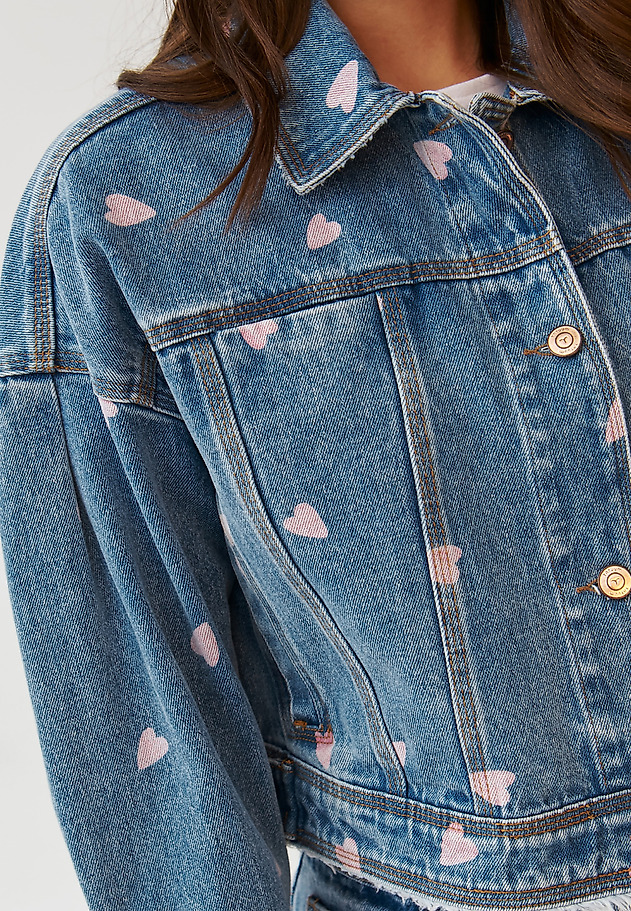 OVERSIZED LADIES’ DENIM JACKET PRINTED WITH HEARTS - NAMIA OVERSIZED LADIES’ DENIM JACKET PRINTED WITH HEARTS - NAMIA BLUE 6