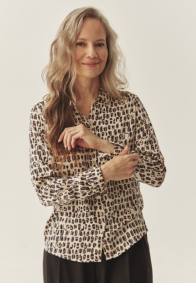 SATIN SHIRT WITH PROPRIETARY DESIGN - NIKA SATIN SHIRT WITH PROPRIETARY DESIGN - NIKA BEIGE 1