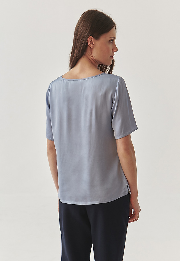 LADIES’ SATIN BLOUSE WITH SHORT SLEEVES - MEKONGA LADIES’ SATIN BLOUSE WITH SHORT SLEEVES - MEKONGA NIEBIESKI 4