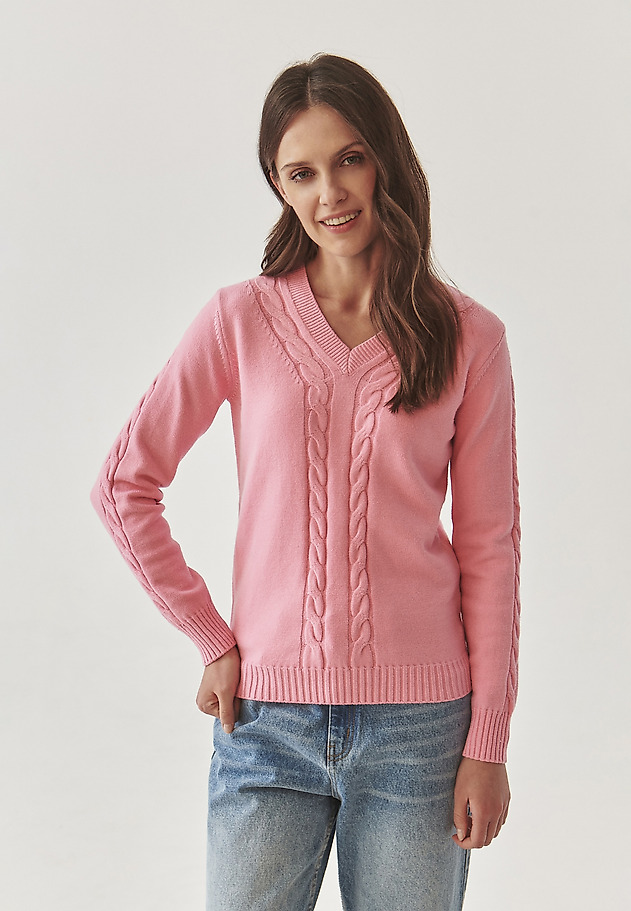 LADIES’ SWEATER IN CABLE KNIT STRUCTURE - WIRA LADIES’ SWEATER IN CABLE KNIT STRUCTURE - WIRA RÓŻOWY 3