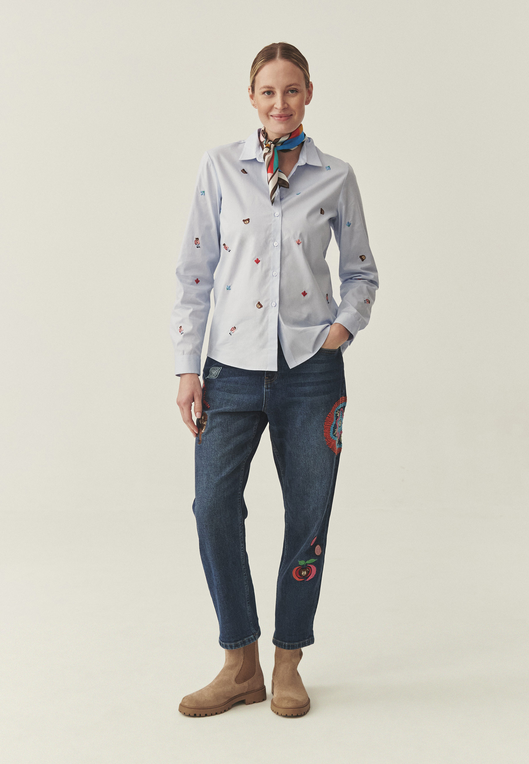 HAFTOWANA KOSZULA Z BAWEŁNĄ - EDINA NIEBIESKI 2