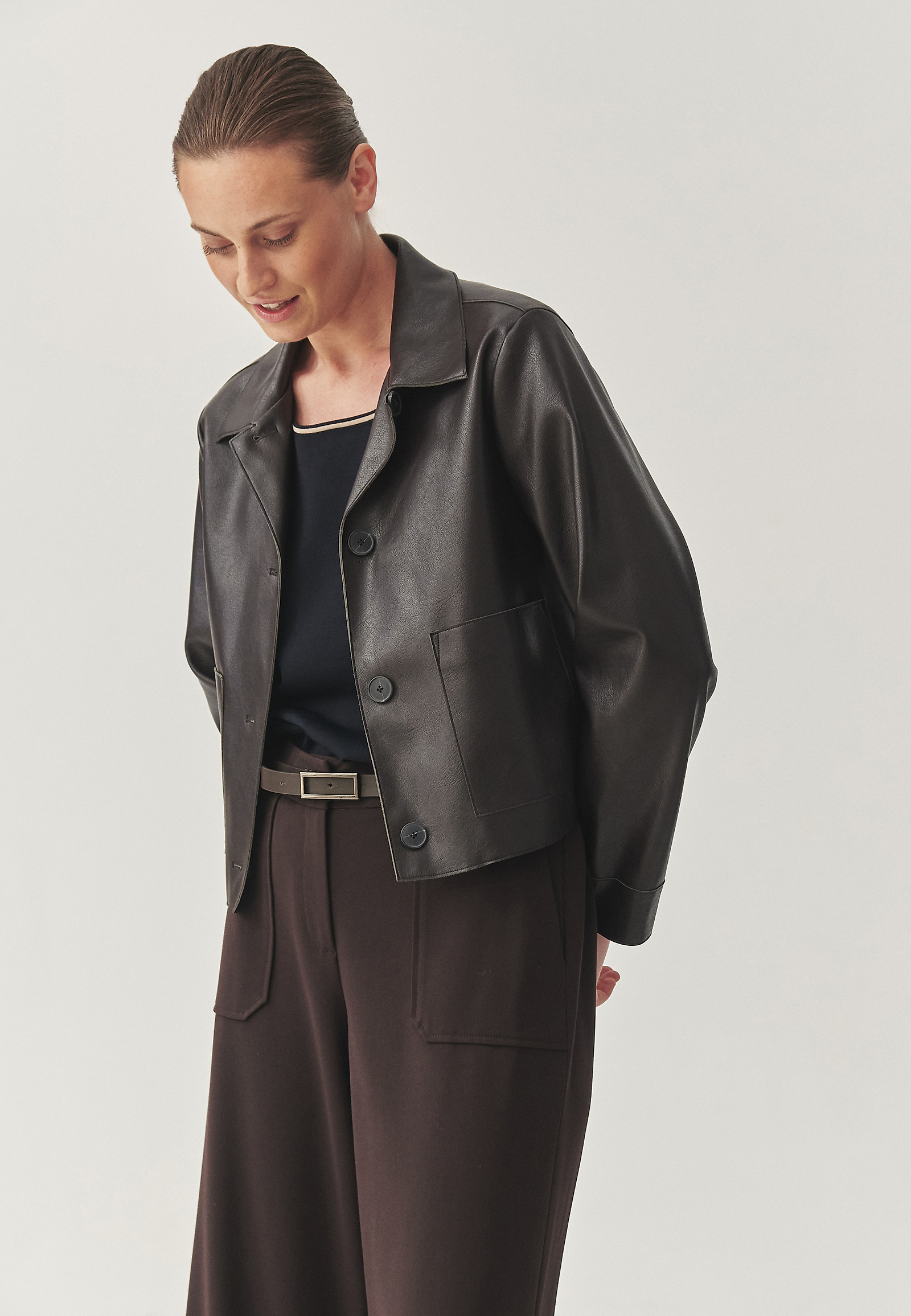 CHOCOLATE IMITATION LEATHER JACKET - BOXA CHOCOLATE IMITATION LEATHER JACKET - BOXA BROWN 114721