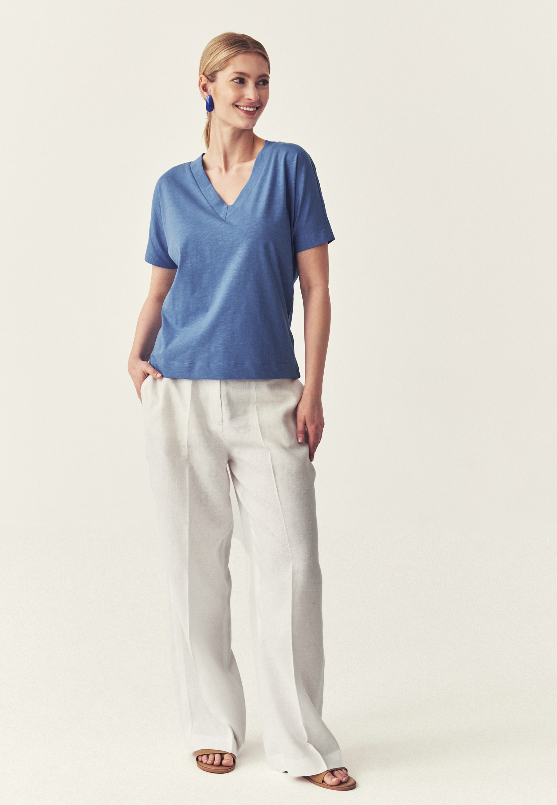 GARNITUROWE SPODNIE Z SZEROKĄ NOGAWKĄ - ZORTANA 1 ECRU 2