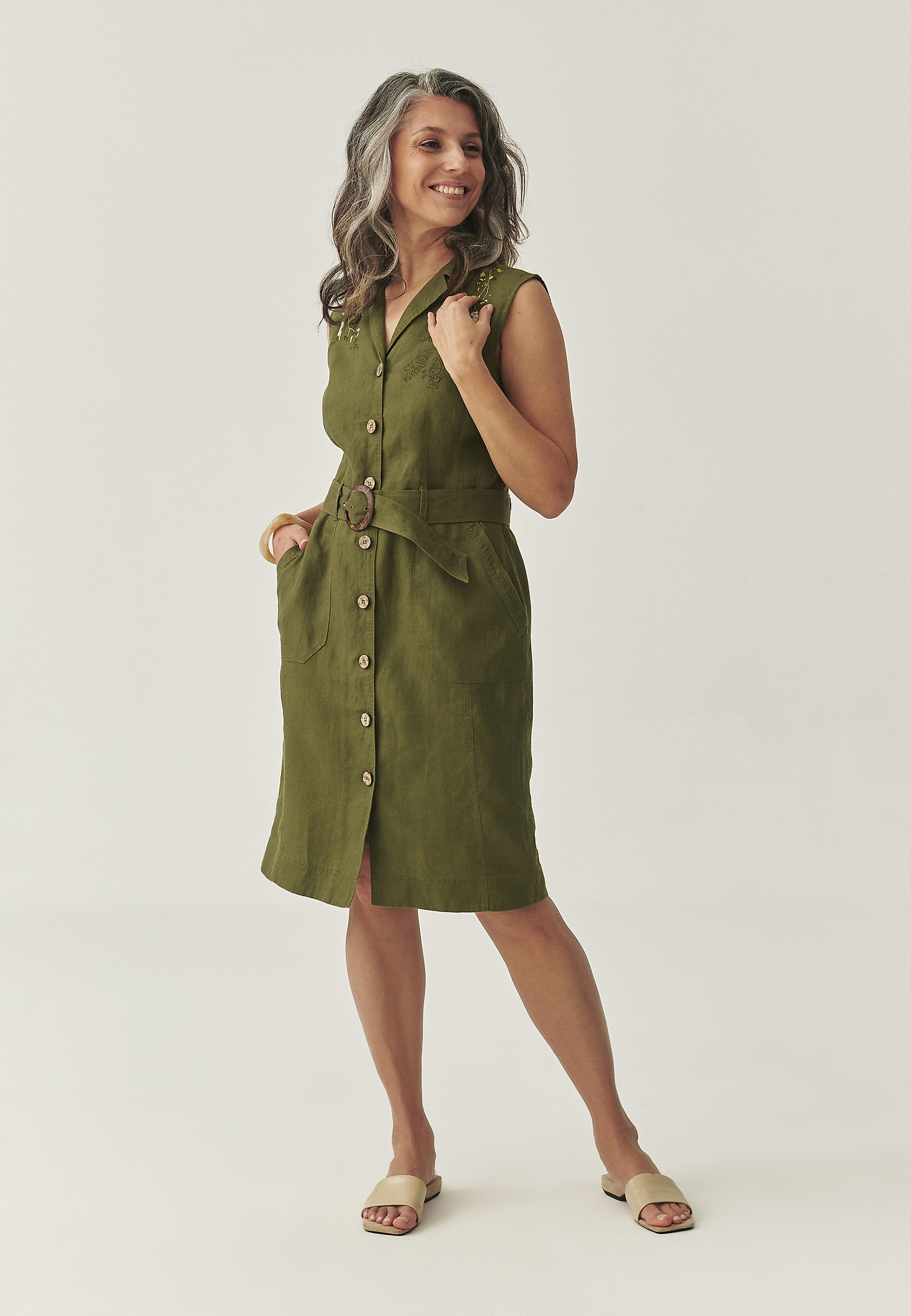 SLEEVELESS LINEN SCHMISSERIE - SOFORINA SLEEVELESS LINEN SCHMISSERIE - SOFORINA KHAKI 110691