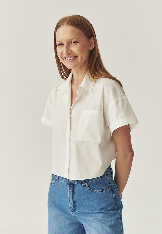 COTTON SHORT-CUT SHIRT - PANAMA COTTON SHORT-CUT SHIRT - PANAMA BIAŁY 1
