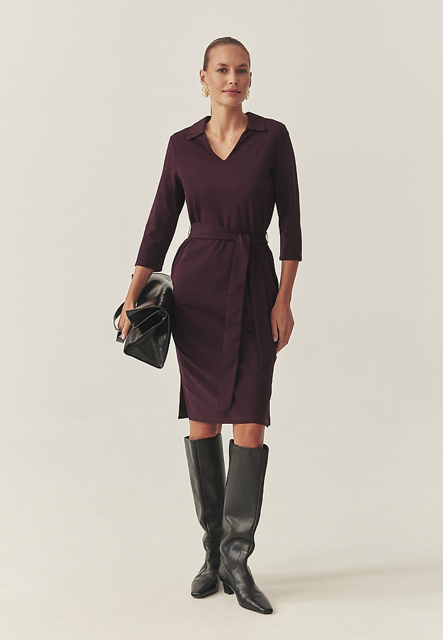 KNITTED DRESS WITH A WAIST TIE BELT — COLE KNITTED DRESS WITH A WAIST TIE BELT — COLE PURPLE 1