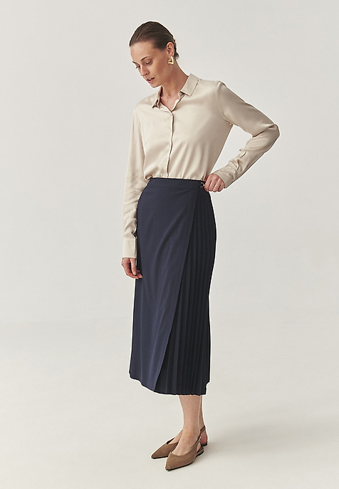 PLEATED MIDI SKIRT WITH BUCKLE- PLISONA NAVY BLUE 2