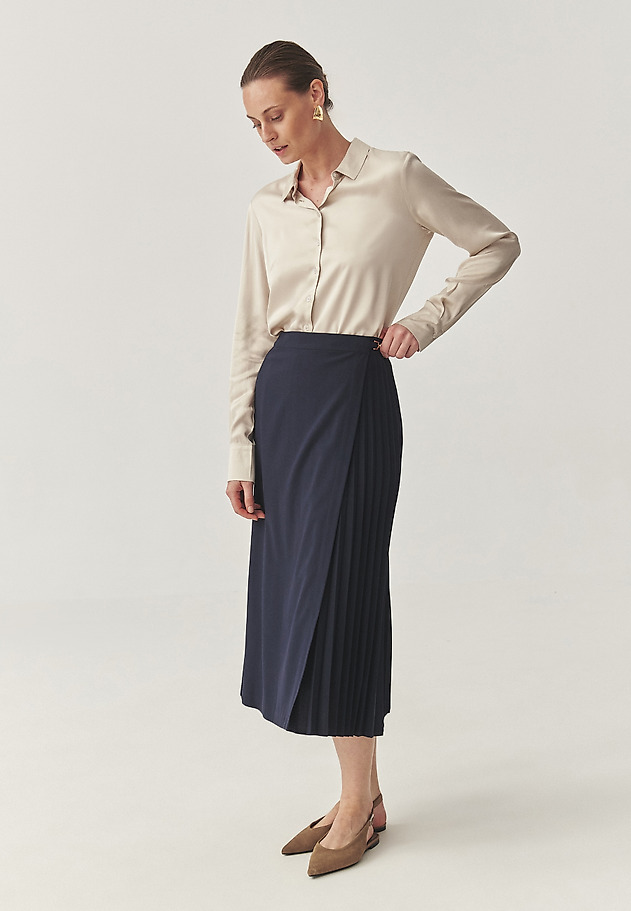 PLEATED MIDI SKIRT WITH BUCKLE- PLISONA PLEATED MIDI SKIRT WITH BUCKLE- PLISONA NAVY BLUE 1