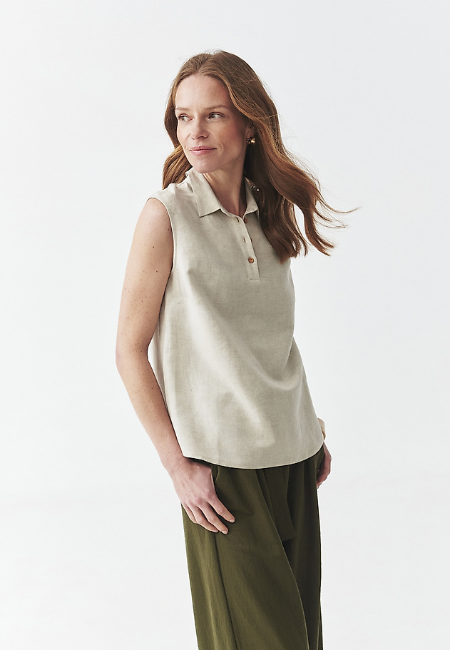 BLUZA BREZ ROKAVOV IZ LINA IN VISKOZE - VALERIA BLUZA BREZ ROKAVOV IZ LINA IN VISKOZE - VALERIA BEŽ 4