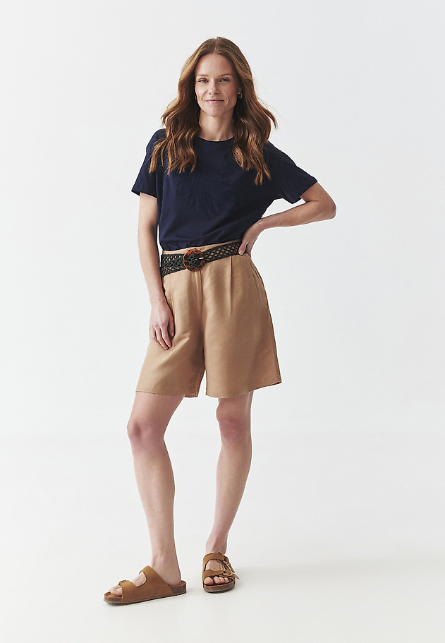HIGH-WAISTED LINEN-VISCOSE SHORTS - LIANO HIGH-WAISTED LINEN-VISCOSE SHORTS - LIANO BEŻOWY 2