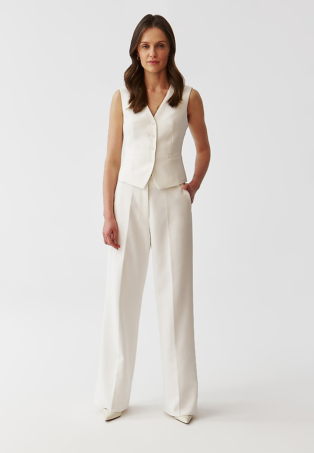 PANTALONI ELEGANȚI DE DAMĂ, DIN ȚESĂTURĂ, CU CRAC LARG - ZARIANA PANTALONI ELEGANȚI DE DAMĂ, DIN ȚESĂTURĂ, CU CRAC LARG - ZARIANA ECRU 1