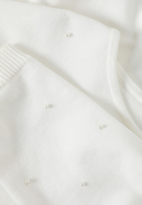 LADIES' JUMPER WITH DECORATIVE PEARLS — PERLO 1 ECRU 2