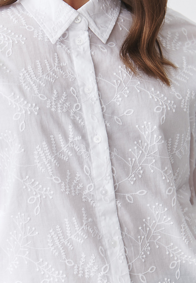 LADIES' WOVEN SHIRT WITH FLORAL EMBROIDERY — INES LADIES' WOVEN SHIRT WITH FLORAL EMBROIDERY — INES WHITE 4