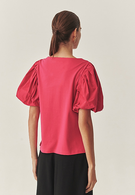 COTTON BLOUSE WITH BALLOON SLEEVES - MENORIA 2 PINK 2