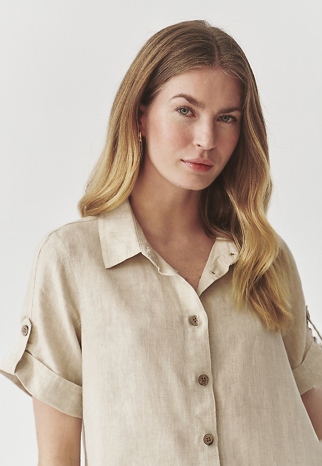 LADIES’ LINEN BUTTONED DRESS WITH SHORT SLEEVES - ZALWA LADIES’ LINEN BUTTONED DRESS WITH SHORT SLEEVES - ZALWA BEIGE 5