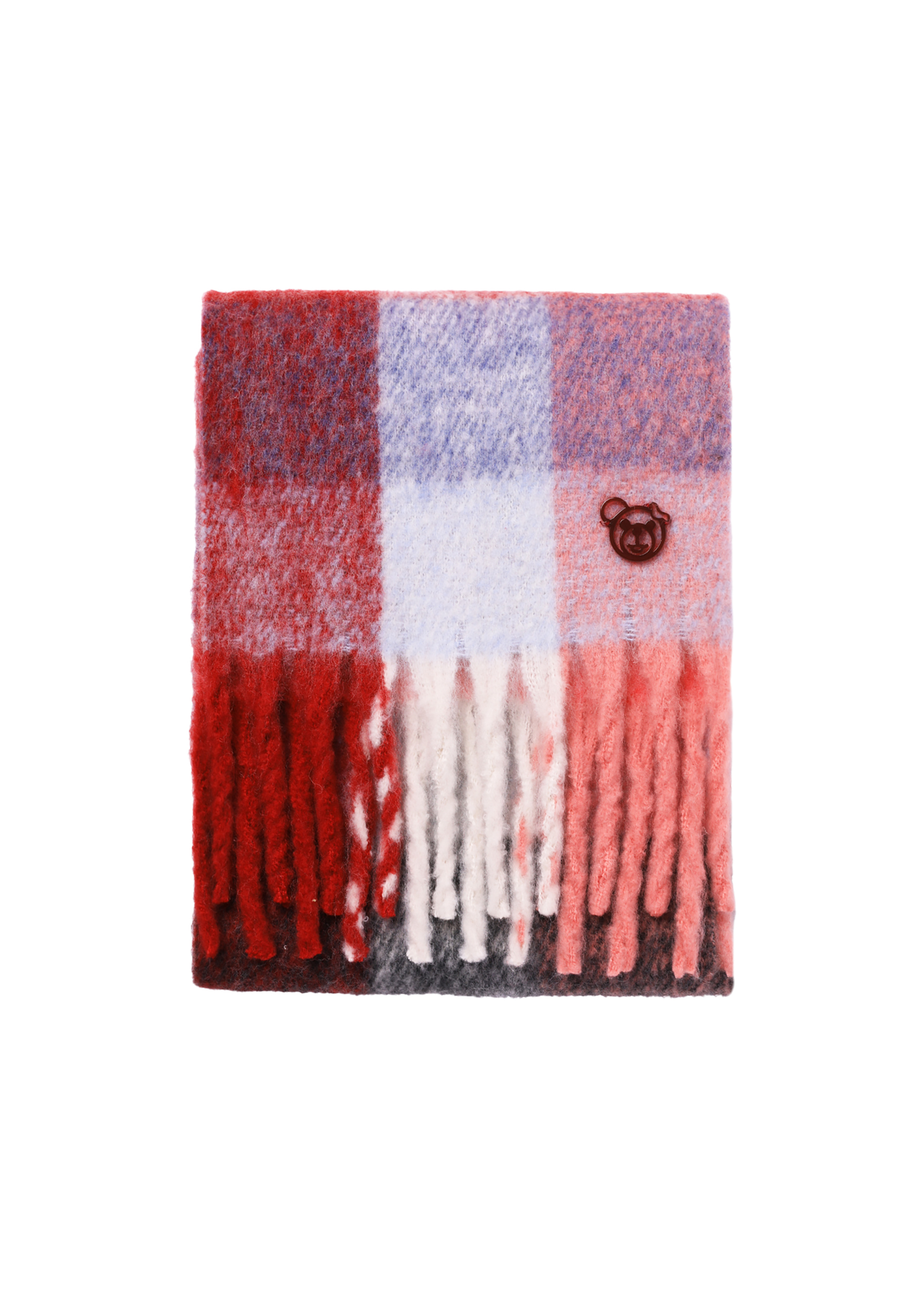 SZALIK DAMSKI W OBSZERNĄ KRATĘ Z PRZYPINKĄ Z PODOBIZNĄ MISIA USZATKA — PIRA MULTIKOLOR 2