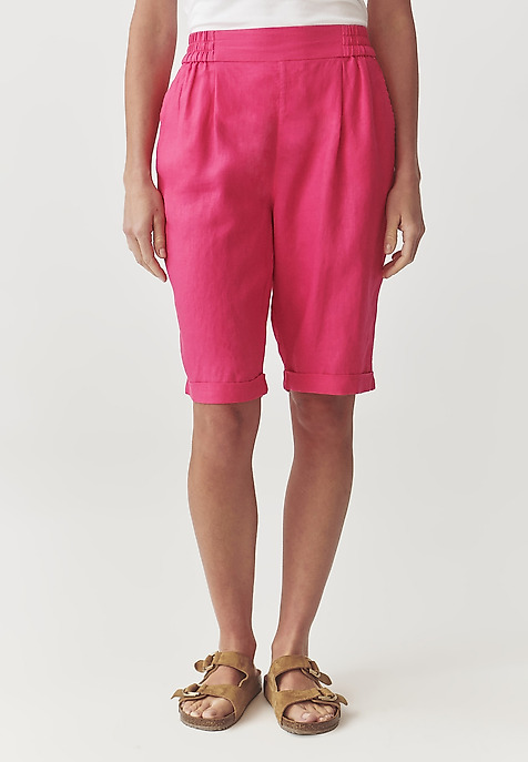 LADIES’ LINEN SHORTS WITH ROLLED-UP CUFFS - MIRIAKO PINK 2