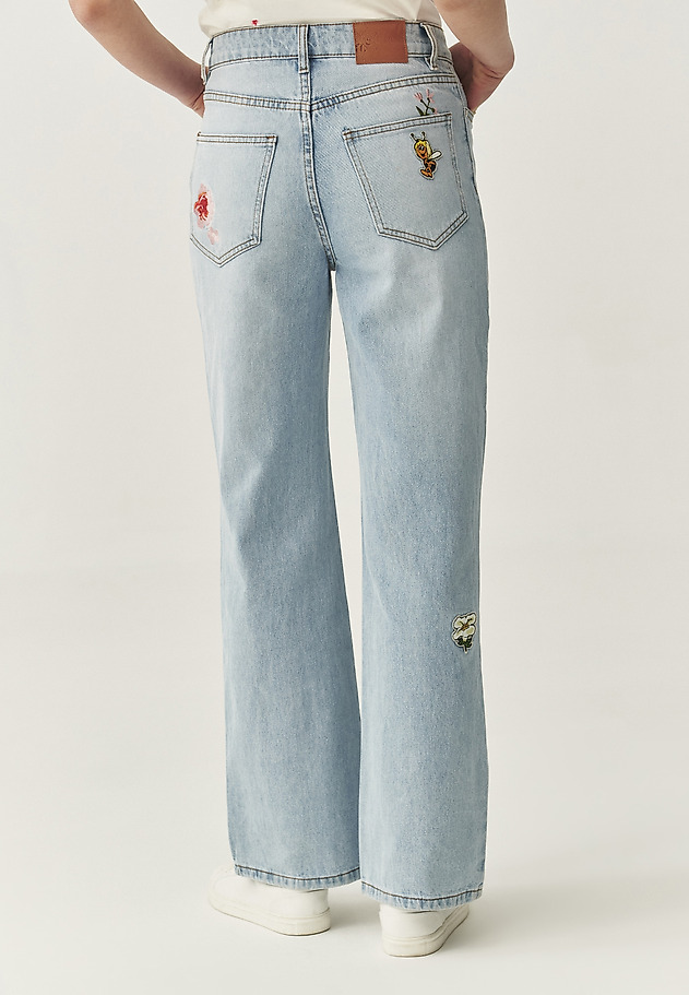 PANTALONI LARGI DIN DENIM - RISO PANTALONI LARGI DIN DENIM - RISO ALBASTRU 3