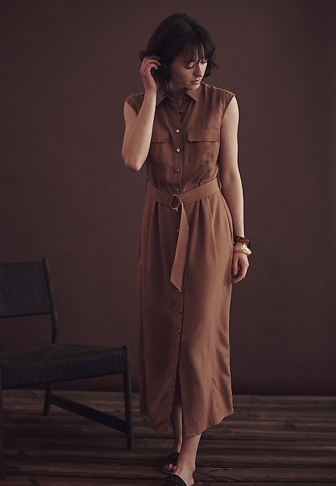 CAMEL-COLOURED LINEN SHIRT DRESS - MOKKA BEIGE 2