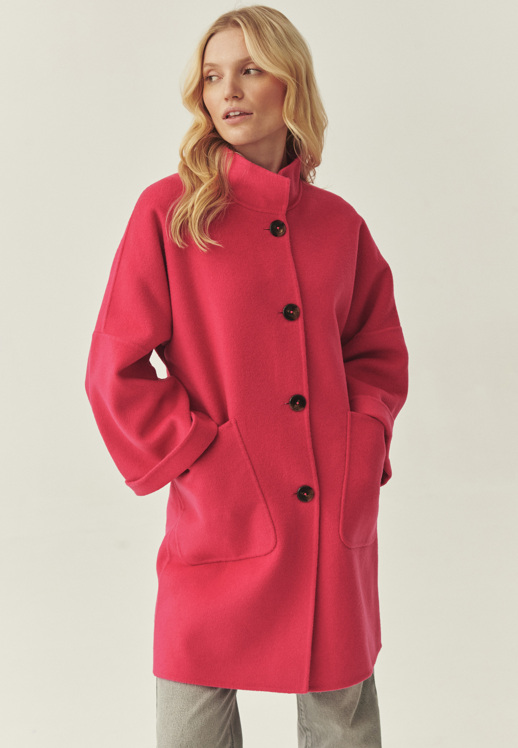 SWOBODNY PŁASZCZ Z WEŁNĄ - MORIVIA RÓŻOWY 2