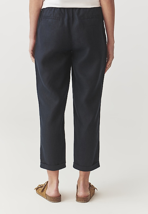 LADIES’ BREATHABLE LINEN TROUSERS WITH ROLLED-UP CUFFS  - MIRIA 1 NAVY BLUE 2