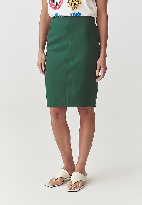 LADIES’ LINEN PENCIL SKIRT WITH COTTON LINING - MONOLI 1 GREEN 2
