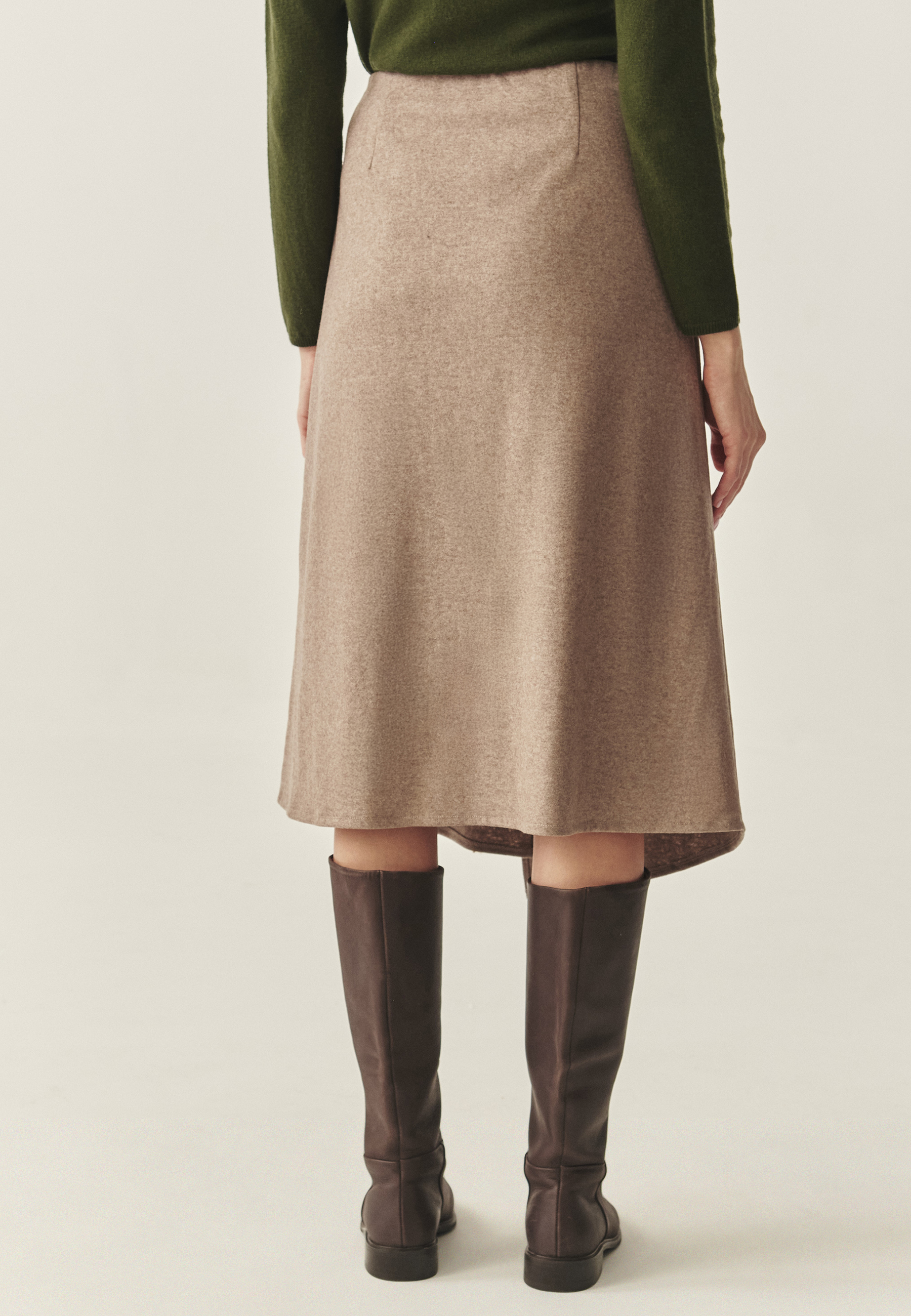 DZIANINOWA SPÓDNICA MIDI Z WEŁNĄ - WALIA BEŻOWY 2