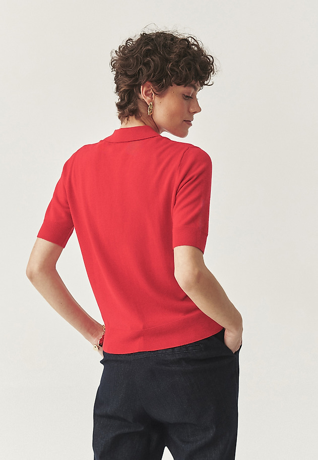 BLUZA S KROJEM POLO Z VOLNO - BLAXO BLUZA S KROJEM POLO Z VOLNO - BLAXO RDEČA 3
