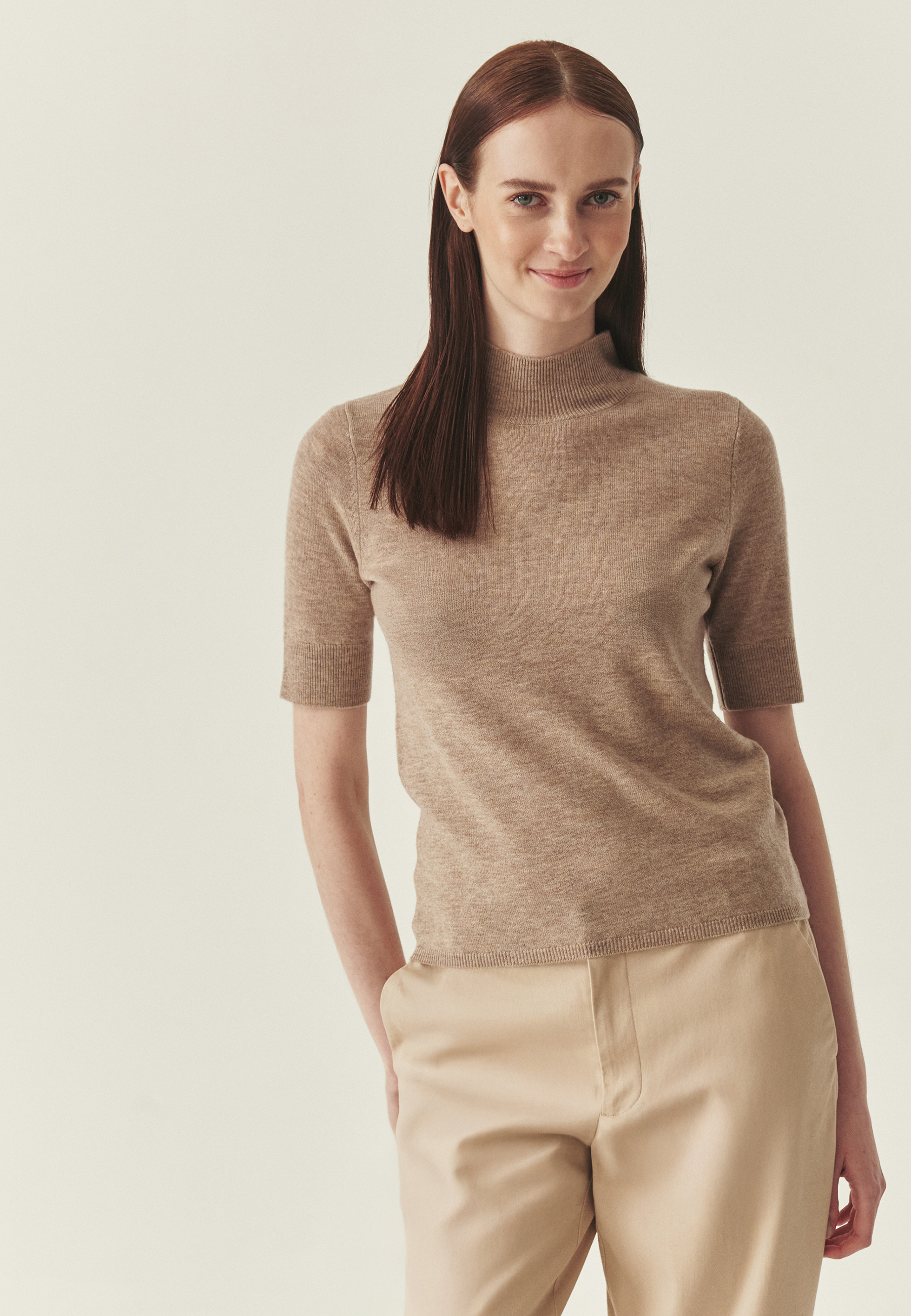 WEŁNIANY SWETER Z GOLFEM - LU BEŻOWY 2