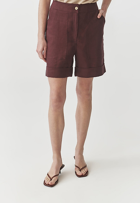 LADIES’ LINEN SHORTS WITH COCONUT BUTTON - ERIO PURPLE 2