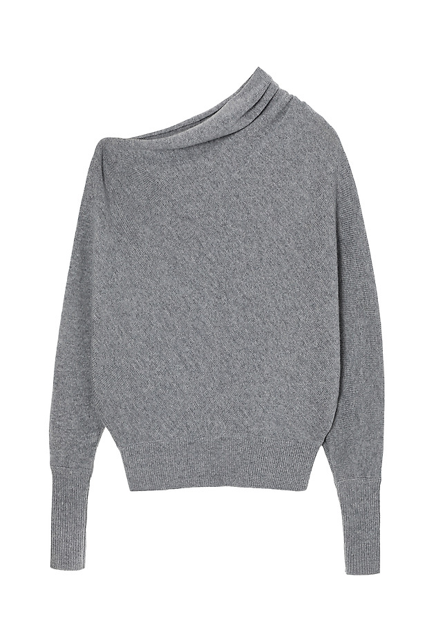 ASYMETRYCZNY SWETER DAMSKI Z MIESZANKI WEŁNY I KASZMIRU - NASH ASYMETRYCZNY SWETER DAMSKI Z MIESZANKI WEŁNY I KASZMIRU - NASH SZARY 8