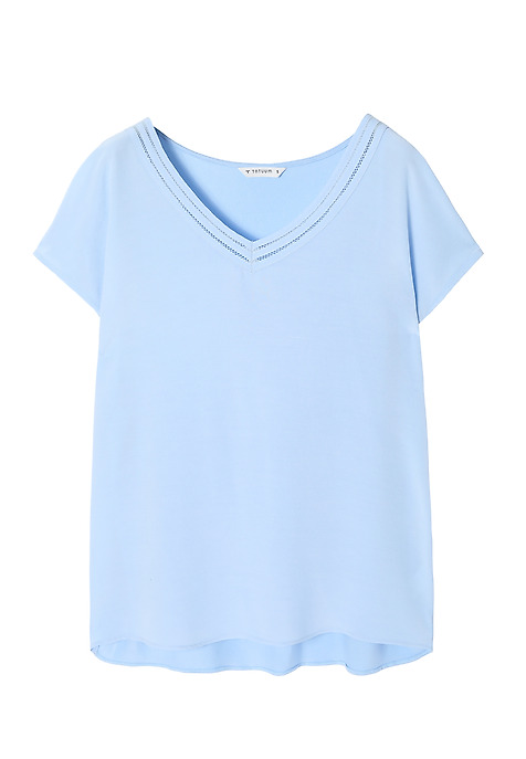 LADIES’ BLOUSE WITH A DECORATIVE NECKLINE - MORO BLUE 2