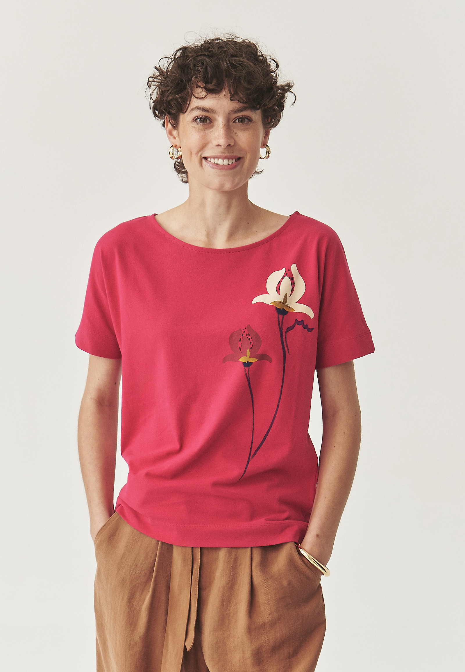 BAWEŁNIANY T-SHIRT Z NADRUKIEM - LALI BAWEŁNIANY T-SHIRT Z NADRUKIEM - LALI RÓŻOWY 113051