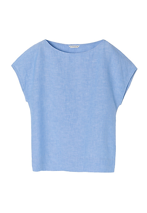 LADIES' SHORT SLEEVE LINEN BLOUSE OMA BLUE 2