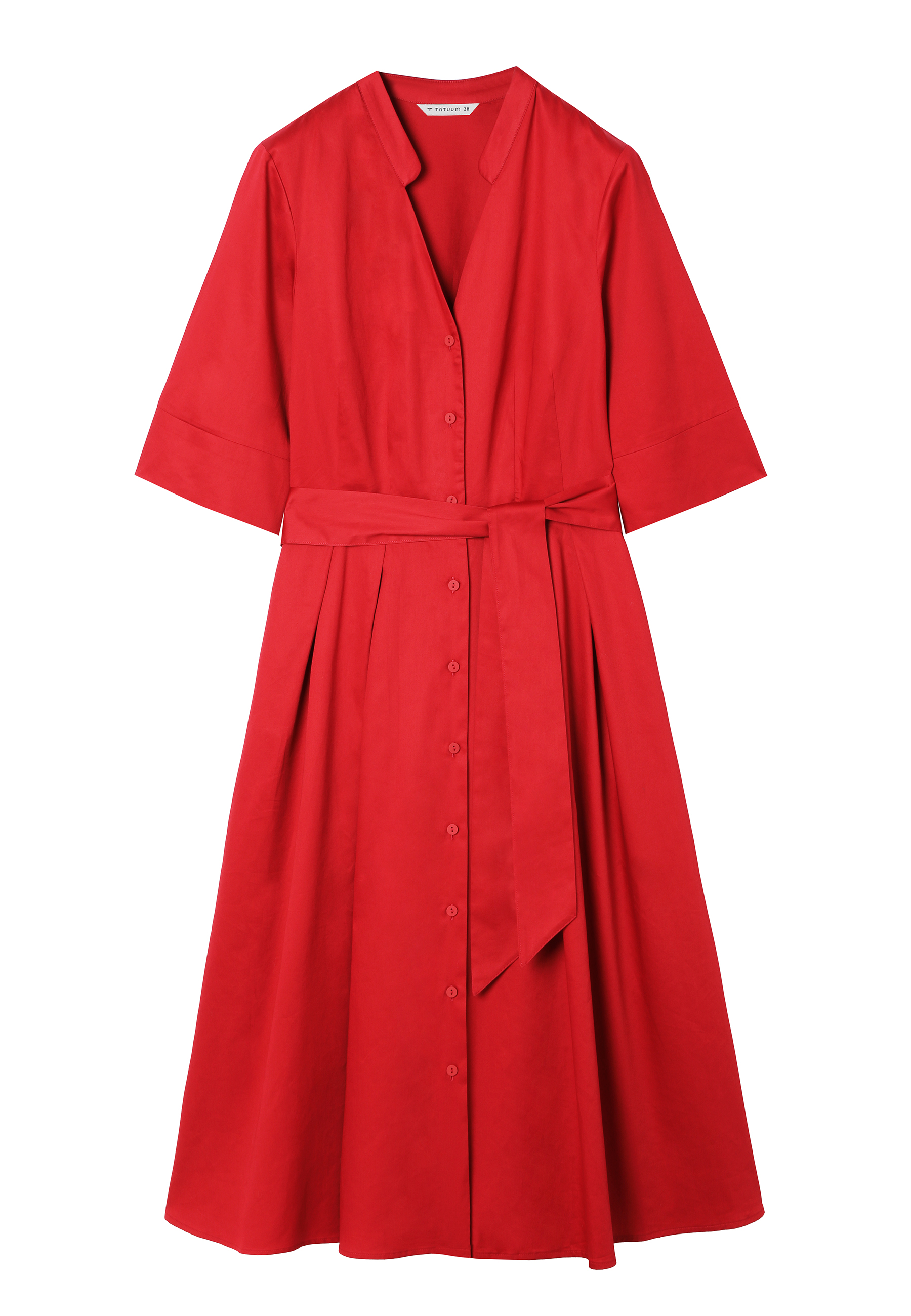 BAWEŁNIANA SUKIENKA Z TKANINOWYM PASKIEM - TIRAMI CZERWONY 2