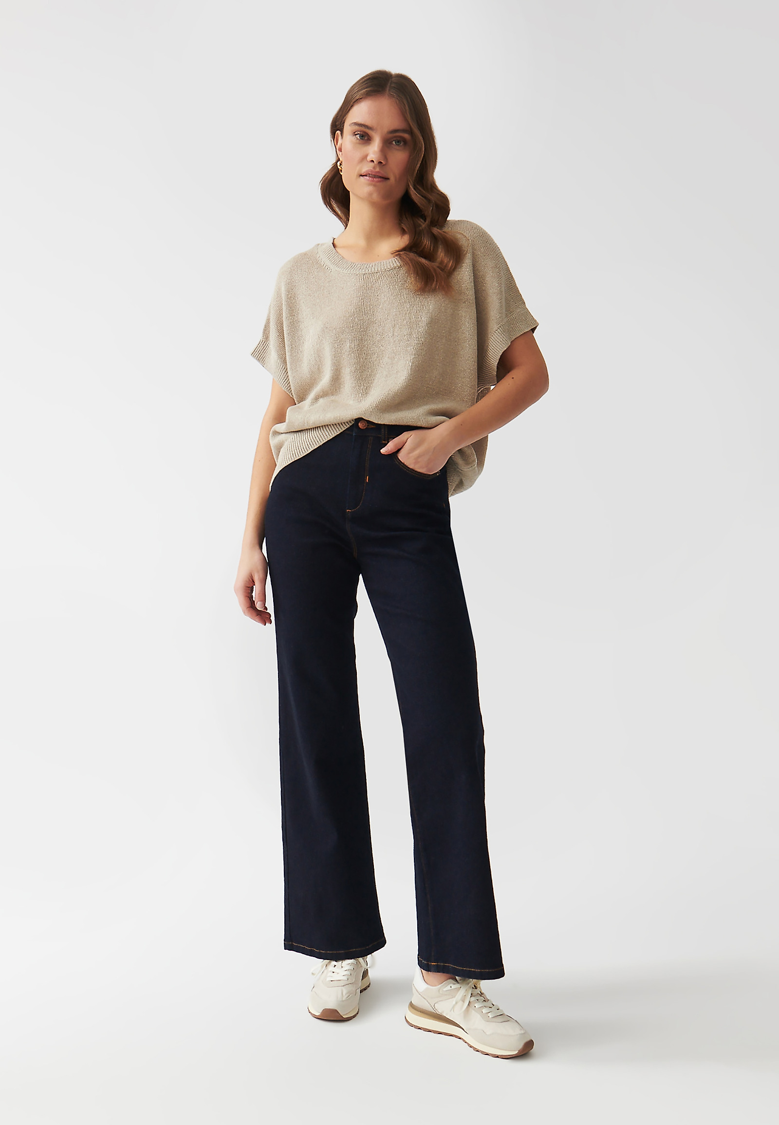 LADIES’ LINEN SWEATER WITH SHORT KIMONO SLEEVES - LIMIKO LADIES’ LINEN SWEATER WITH SHORT KIMONO SLEEVES - LIMIKO BEIGE 95942