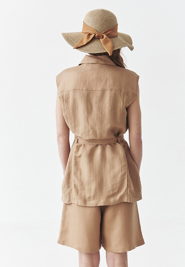 LINEN-VISCOSE WAISTCOAT WITH BELT - RITI LINEN-VISCOSE WAISTCOAT WITH BELT - RITI BEŻOWY 4