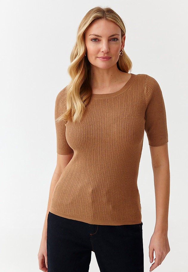 FITTED RIBBED LADIES’ SWEATER - SALMIKO FITTED RIBBED LADIES’ SWEATER - SALMIKO BEŻOWY 1