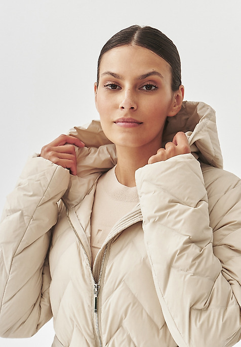 LADIES' PUFF COAT WITH HOOD AND TIE BELT - GAMI BEIGE 2