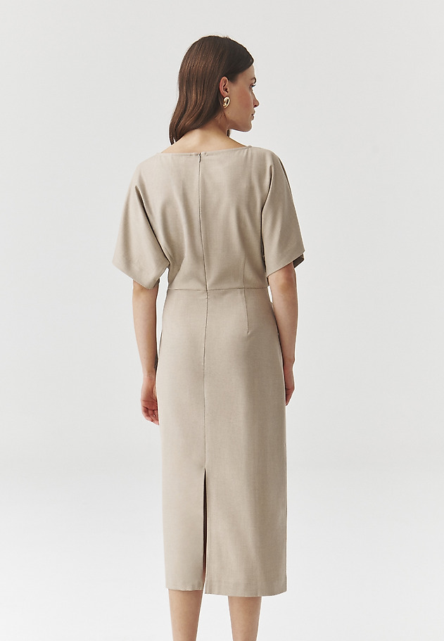 CLASSIC MIDI DRESS WITH KIMONO SLEEVES — JING CLASSIC MIDI DRESS WITH KIMONO SLEEVES — JING BEŻOWY 4