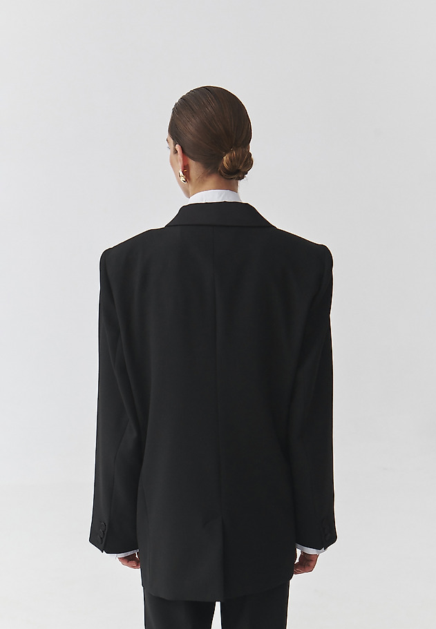 LADIES' WOVEN JACKET WITH SATIN LAPELS — MARKAWIA LADIES' WOVEN JACKET WITH SATIN LAPELS — MARKAWIA CZARNY 4