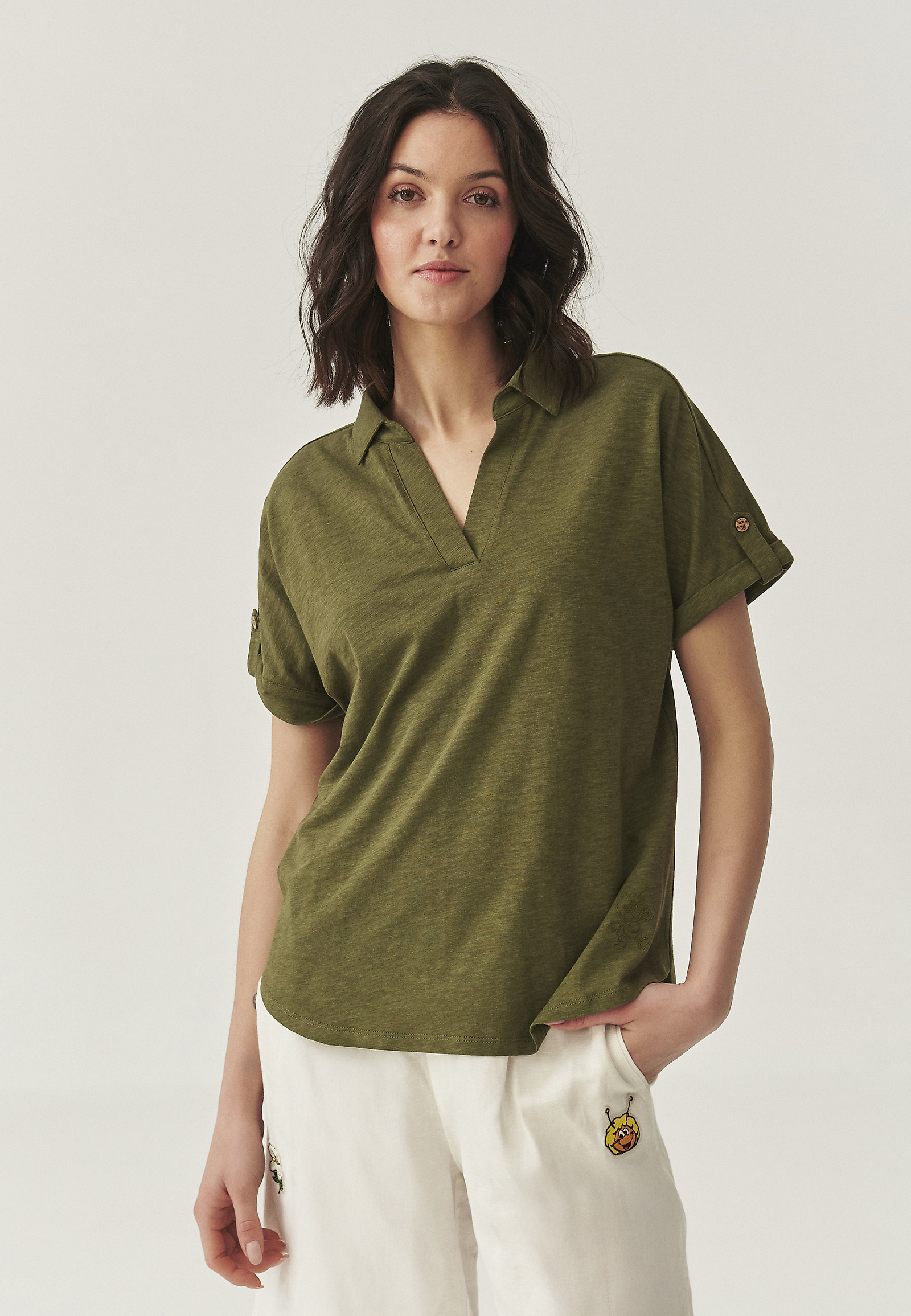 BLUZA IZ BOBNICE IN VISKOZE - AMBRILA BLUZA IZ BOBNICE IN VISKOZE - AMBRILA KAKI 110584
