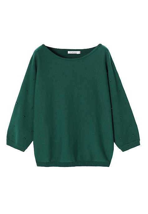 DÁMSKÝ SVETR S OZDOBNÝMI KULIČKAMI — PERLO ZELENÁ 2