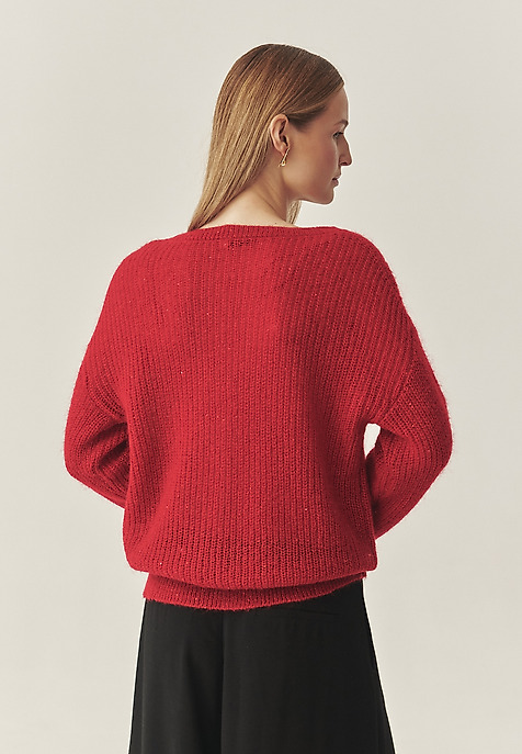LADIES' JUMPER IN YARN WITH FLORAL, DECORATIVE ELEMENT — CLAIRE RED 2