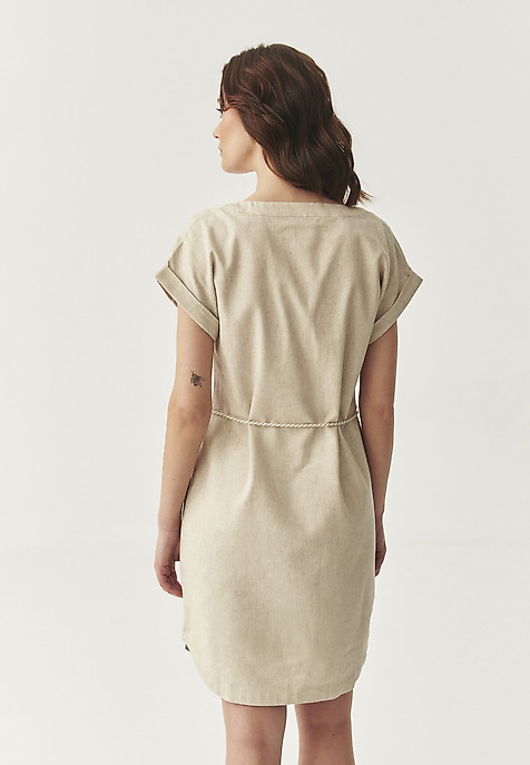 SHORT DRESS WITH LINEN - SAMANTIKA BEIGE 2
