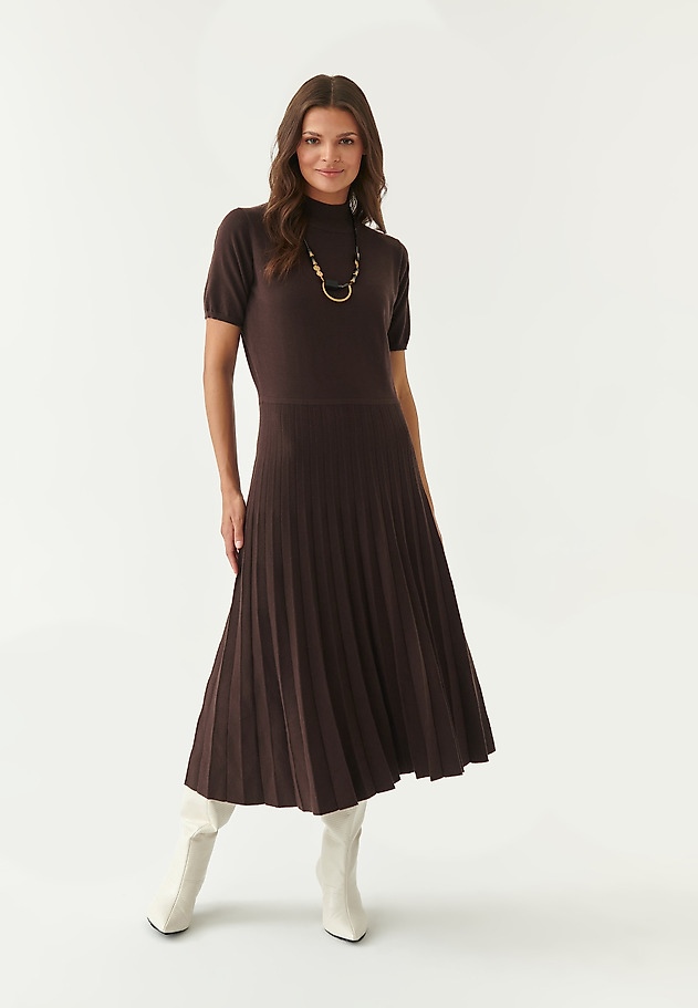 MAXI PLEATED DRESS WITH MOCK TURTLENECK AKSONI MAXI PLEATED DRESS WITH MOCK TURTLENECK AKSONI BROWN 1