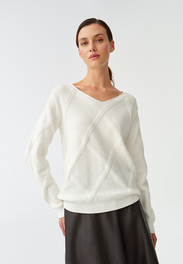 LADIES’ SWEATER WITH DIAMOND PATTERN BUMO LADIES’ SWEATER WITH DIAMOND PATTERN BUMO ECRU 3
