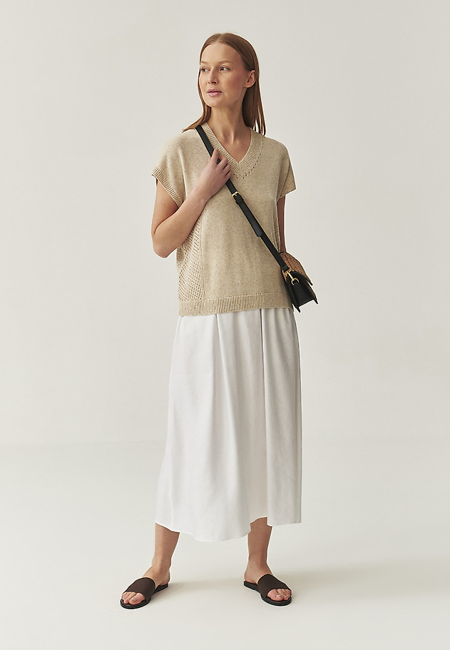 AIRY LINEN MIDI SKIRT - SAND AIRY LINEN MIDI SKIRT - SAND BIAŁY 1