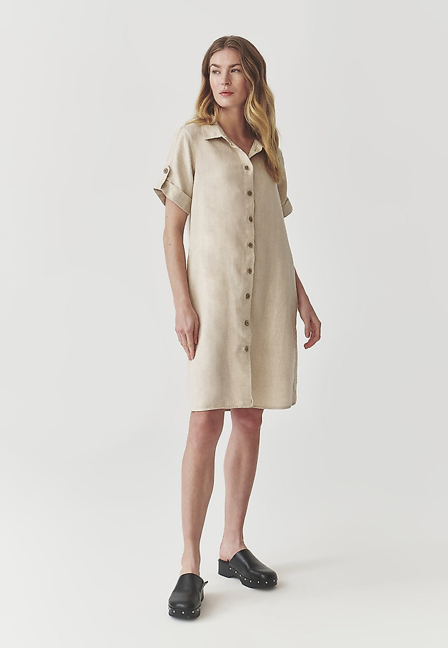 LADIES’ LINEN BUTTONED DRESS WITH SHORT SLEEVES - ZALWA LADIES’ LINEN BUTTONED DRESS WITH SHORT SLEEVES - ZALWA BEIGE 2